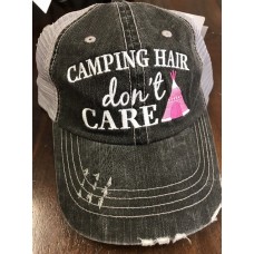 tent teepee Camping Hair Don&apos;t Care Pink Gray Mesh Distressed Trucker Hat NEW  eb-47815733